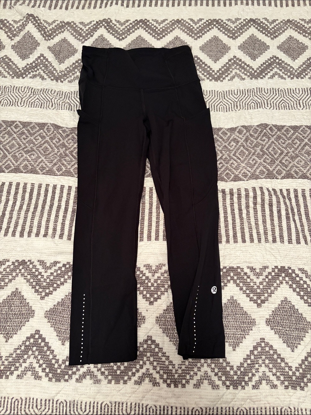 lululemon athletica Black Cropped Leggings with Reflective Dots
